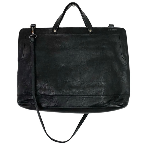 Jack Spade Black Leather Messenger Briefcase Bag Handle Cross Body 18 x 13 x 5 - Picture 1 of 16